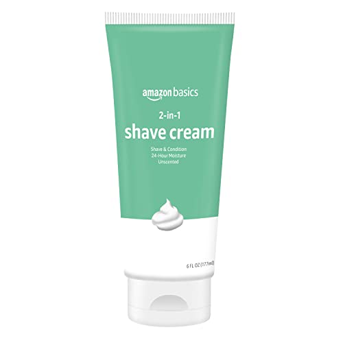 Amazon Basics 2-In-1 Shave Cream, Fragrance Free, 6 Fl. Oz., 2 Pack (Previously Solimo)