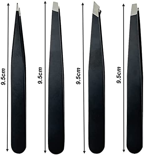 CRUZE Tweezers Set (4-Piece) – Precision Tweezers for Facial Hair Women and Men – Eyebrow Tweezers Slanted and Pointed Tip for Ingrown Hair.