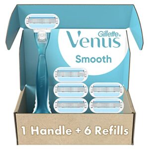 gillette venus smooth razors for women, includes 1 handle, 6 razor blade refills