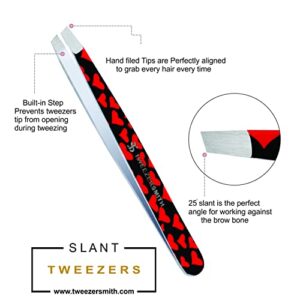 Tweezersmith Professional Tweezers for Eyebrow | Slant Tip Tweezer | Eyebrow Tweezers | Best Tweezers for Hair Plucking | Tweezers for Chin Hair | Tweezer for Men and Women (Red Heart)