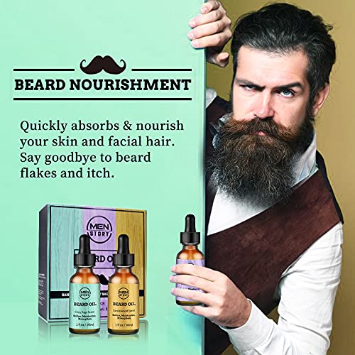 MENSTORY Beard Growth Oil 3 Scent Pack, Cedarwood, Sandalwood, and Sage, Moisturizing, Softening, Beards & Mustaches Facial Hair Growth oil for Men, Beard Gifts for Man Dad Father Boyfriend (3 fl oz total)