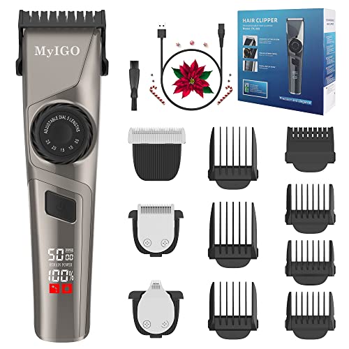 Beard Trimmer for Men Adjustable & Cordless/Cord, MyIGO Body&Groin Trimmer Replaceable Ceramic Blade, Professional Hair Clipper Stainless Steel, Waterproof Mens Grooming Haircut Kit 210 Mins Runtime