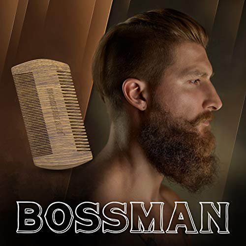 Bossman Pocket Size Sandalwood Beard Comb with Protective Case - Beard, Mustache, and Hair Fine and Wide Tooth Wood Comb - Beard Care Shaping Tool for Men