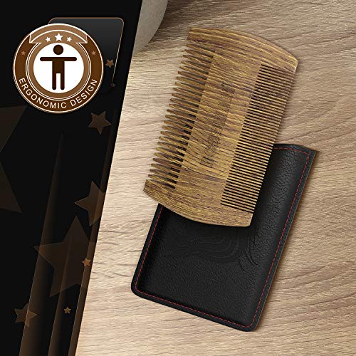 Bossman Pocket Size Sandalwood Beard Comb with Protective Case - Beard, Mustache, and Hair Fine and Wide Tooth Wood Comb - Beard Care Shaping Tool for Men