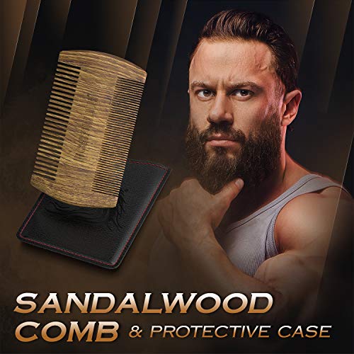 Bossman Pocket Size Sandalwood Beard Comb with Protective Case - Beard, Mustache, and Hair Fine and Wide Tooth Wood Comb - Beard Care Shaping Tool for Men