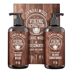 beard wash & beard conditioner set w/argan & jojoba oils – softens & strengthens – natural sandalwood scent – beard shampoo w/beard oil (17 oz)
