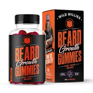 wild willies beard growth gummies supplement grow fuller & thicker beard, formulated with biositol complex & 19 hair grooming nutrients & vitamins – 60 gummies, berry blast flavor
