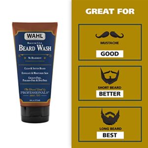 Wahl Beard Wash Face Exfoliator with Essential Oils for Moisturizing Skin Beard Hair – Manuka Oil, Meadowfoam Seed Oil, Clove Oil, Moringa Oil, and More - Model 805601