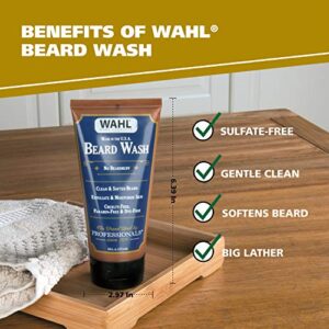 Wahl Beard Wash Face Exfoliator with Essential Oils for Moisturizing Skin Beard Hair – Manuka Oil, Meadowfoam Seed Oil, Clove Oil, Moringa Oil, and More - Model 805601