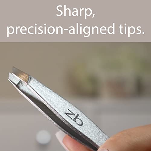 Zizzili Basics Tweezers - Surgical Grade Stainless Steel - Slant Tip for Expert Eyebrow Shaping and Facial Hair Removal - with Bonus Protective Pouch - Best Tweezer for Men and Women