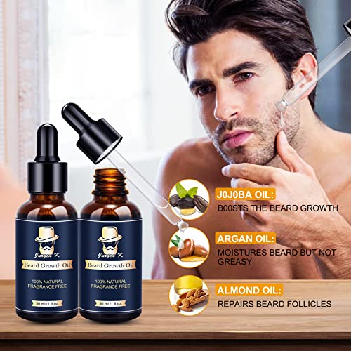Beard Growth Kit - Derma Roller for Beard Growth, Beard Kit with Beard Growth Oil, Beard Roller, Balm, Comb - Facial Hair Growth & Patchy Beard Growth - Valentine's Day Gifts for Him Husband Boyfriend Dad