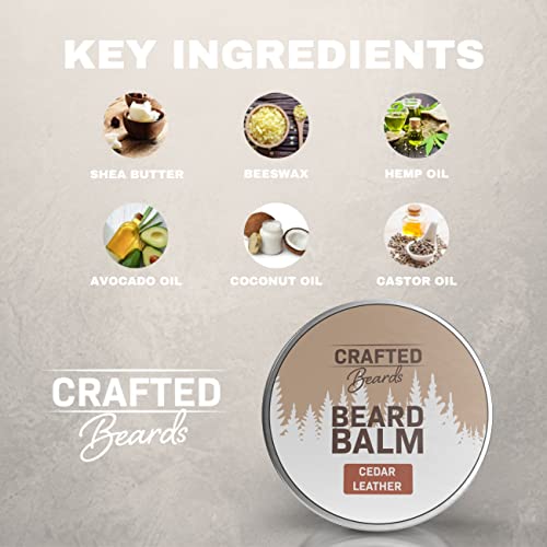 Crafted Beards - Beard Balm - Beard Wax - Mustache Wax - Light Hold - For a Softer, Smoother, Moisturized Beard - Made with All-Natural and Organic Ingredients - Leave in Conditioner (Cedar Leather)