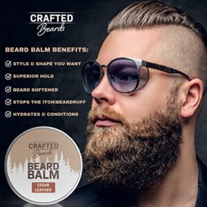 Crafted Beards - Beard Balm - Beard Wax - Mustache Wax - Light Hold - For a Softer, Smoother, Moisturized Beard - Made with All-Natural and Organic Ingredients - Leave in Conditioner (Cedar Leather)