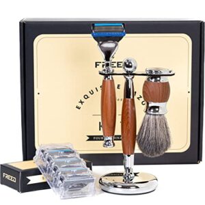 luxury 4-piece 5-blade razor shaving set men’s safety razor grooming gift set with alloy material handle shaving for gentleman,best father’s day gift from taiwan