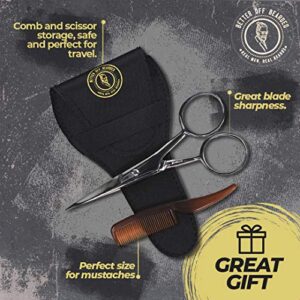 Mustache Grooming Kit - Mustache Scissors For Men For Precise Facial Hair Trimming - Mustache Combs For Men - Perfect Moustache Comb and Moustache Scissors Great For Travel