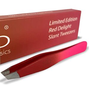 Zizzili Basics Tweezers - Limited Edition Red Delight Slant Tip - Best Tweezer for Eyebrow, Facial Hair Removal and your Precision Needs
