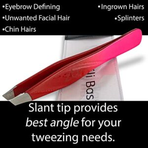 Zizzili Basics Tweezers - Limited Edition Red Delight Slant Tip - Best Tweezer for Eyebrow, Facial Hair Removal and your Precision Needs