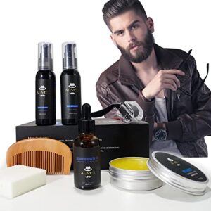 beard kit – beard growth kit, beard grooming kit with beard roller, beard growth oil, beard serum, balm, comb, beard gifts set for men, perfect christmas gifts for dad/boyfriend