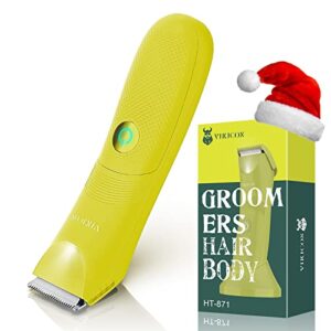 vikicon groin hair trimmer: electric body shaver/groomer for ball &pubic w/led light, body hair grooming trimmer replaceable ceramic blade ipx7 waterproof wet/dry, usb charging lightweight male razor