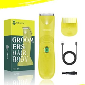 VIKICON Groin Hair Trimmer: Electric Body Shaver/Groomer for Ball &Pubic w/LED Light, Body Hair Grooming Trimmer Replaceable Ceramic Blade IPX7 Waterproof Wet/Dry, USB Charging Lightweight Male Razor