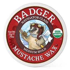 badger – mustache wax, medium hold, natural mustache wax, certified organic, styling facial hair wax, moustache wax, 0.75 oz