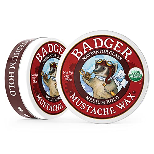 Badger - Mustache Wax, Medium Hold, Natural Mustache Wax, Certified Organic, Styling Facial Hair Wax, Moustache Wax, 0.75 oz