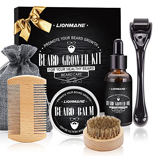 Lionmane Beard Growth Gift Kit, Father's Day Gifts for Men,Beard Growth Oil,Beard Balm Brush Comb, Stimulate Beard Hair Growth, Men's Birthday Anniversary Beard Gifts for Husband/Boyfriend/Dad/Him