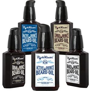 bushklawz premium prince beard oils variety set pack bundle of 5x full size bottles of each of our beard prime oils kit best gift for men christmas, fathers day, friday, monday deals
