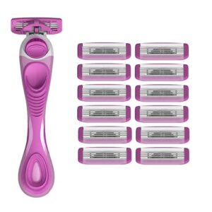 shavemob 4-blade women’s razor kit (flex head handle + 12 refills) – the purist shaving kit