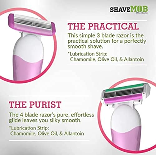 ShaveMOB 4-Blade Women's Razor Kit (Flex Head Handle + 12 Refills) - The Purist Shaving Kit