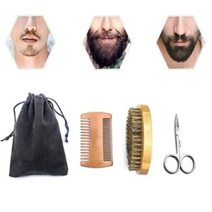 beard kit brush comb scissors with storage bag natural boar bristle brush and dual action pear wood comb stocking stuffers gift set