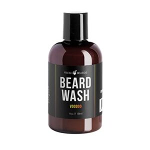 fresh beards voodoo beard wash- citrus, eucalyptus, and jasmine fragrance – scented mens beard and mustache wash – soothing anti-itch shampoo & softener for dandruff prevention and healthy beard growth