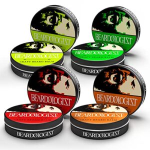 beardologist premium natural beard balm variety pack for mens grooming – strengthens & softens beards & mustaches – paraben & sulfate free – leave in conditioner styling balm for men – 0.5oz – 4pk