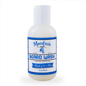 maestro’s classic beard wash | anti-itch, deep cleaning, non-drying, fully hydrating gentle cleanser for all beard types & lengths- mark of a man blend, 2 ounce