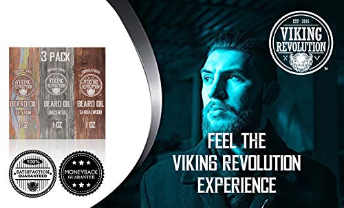 Beard Oil Conditioner 3 Pack - All Natural Variety Set 2 - Bay Rum, Unscented and Sandalwood Oil - Conditioning and Moisturizing for a Healthy Beard Viking Revolution