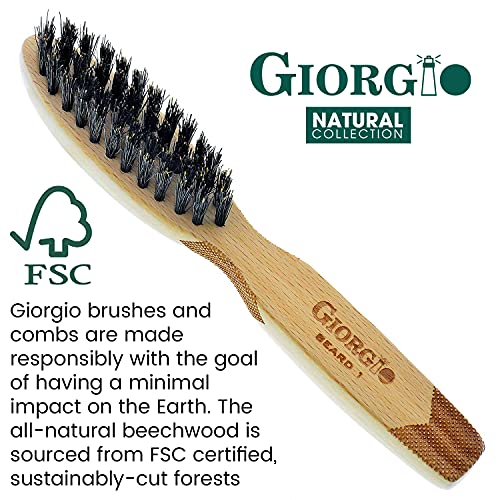 Giorgio GBRD1 Small Travel Men's Mustache and Beard Brush, Natural Boar Bristle for Flawless Shaping and Grooming. Ergonomic Grip Wood Handle. Dry or Wet, Distributes Oils and Balms to Soften Beard