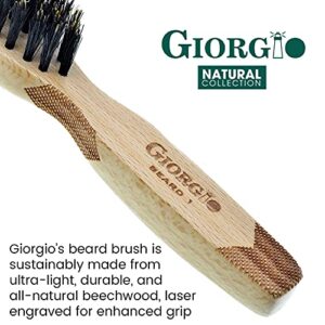 Giorgio GBRD1 Small Travel Men's Mustache and Beard Brush, Natural Boar Bristle for Flawless Shaping and Grooming. Ergonomic Grip Wood Handle. Dry or Wet, Distributes Oils and Balms to Soften Beard