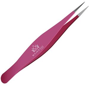 majestic bombay fine point tweezers for women and men – splinter ticks, facial, brow and ingrown hair removal–sharp, needle nose, surgical tweezers precision pluckers best tweezers for chin hair