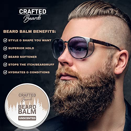 Crafted Beards - Beard Balm - Beard Wax - Mustache Wax - Light Hold - For a Softer, Smoother, Moisturized Beard - Made with All-Natural and Organic Ingredients - Leave in Conditioner (Unscented)