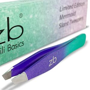 zizzili basics tweezers – limited edition mermaid slant tip – best tweezer for eyebrow, facial hair removal and your precision needs