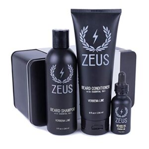 zeus beard care set, starter beard wash & beard oil kit for men, soften, hydrates, & moisturizes – made in usa (verbena lime)