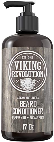 Viking Revolution Beard Conditioner w/Argan & Jojoba Oils - Softens & Strengthens - Natural Peppermint and Eucalyptus Scent- Beard Conditioner w/Beard Oil (17oz Conditioner)