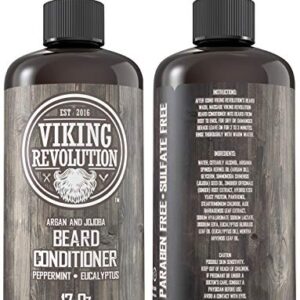 Viking Revolution Beard Conditioner w/Argan & Jojoba Oils - Softens & Strengthens - Natural Peppermint and Eucalyptus Scent- Beard Conditioner w/Beard Oil (17oz Conditioner)