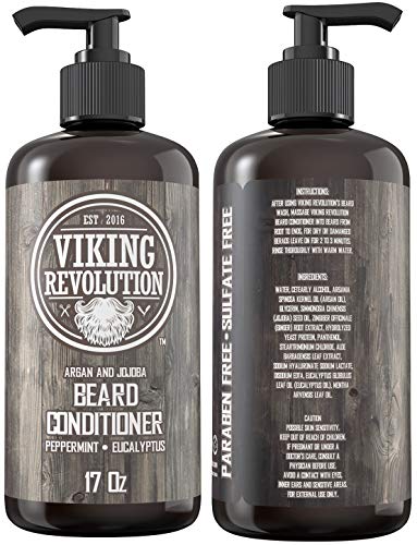 Viking Revolution Beard Conditioner w/Argan & Jojoba Oils - Softens & Strengthens - Natural Peppermint and Eucalyptus Scent- Beard Conditioner w/Beard Oil (17oz Conditioner)