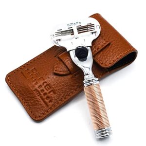 parker safety razor, gillette venus compatible women’s travel sized triple blade razor – includes saddle brown leather razor travel case & one cartridge