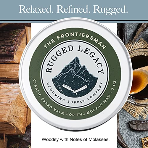 Rugged Legacy - Beard Balm, The Frontiersman 2oz Beard Balm for Men, Woodsy Scented Beard Balm with Notes of Molasses, Beard Balm Made with Natural Oils that Enrich Your Entire Beard - Roots To End