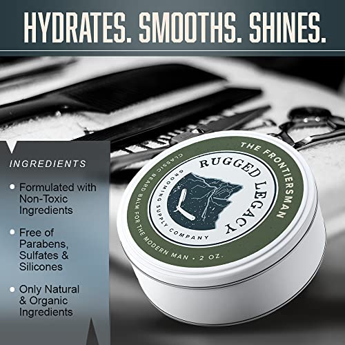 Rugged Legacy - Beard Balm, The Frontiersman 2oz Beard Balm for Men, Woodsy Scented Beard Balm with Notes of Molasses, Beard Balm Made with Natural Oils that Enrich Your Entire Beard - Roots To End