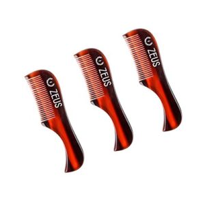 zeus 3-pack handmade saw-cut mustache comb, fined toothed, durable cellulose, hand polished, pocket comb & beard comb for mustache and beard – traditional