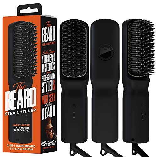 Beard Straightener Brush for Men by Wild Willies - 2-in-1 Ionic Styling Brush, 3 Temperature Settings for Beard & Hair - Anti-Scalding & Ionic Technology Eliminates Frizz - Beard Straightening Comb