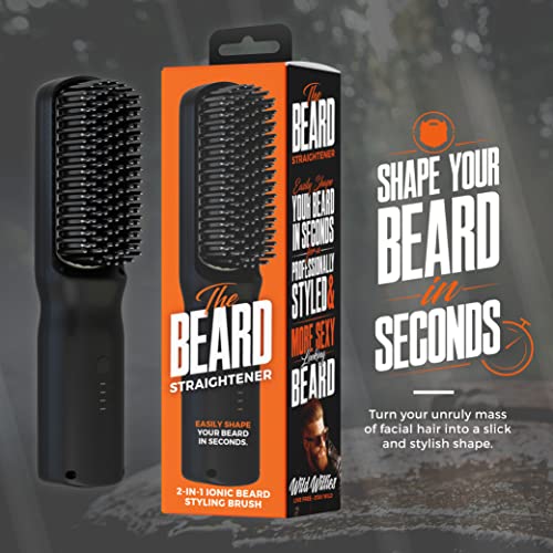 Beard Straightener Brush for Men by Wild Willies - 2-in-1 Ionic Styling Brush, 3 Temperature Settings for Beard & Hair - Anti-Scalding & Ionic Technology Eliminates Frizz - Beard Straightening Comb